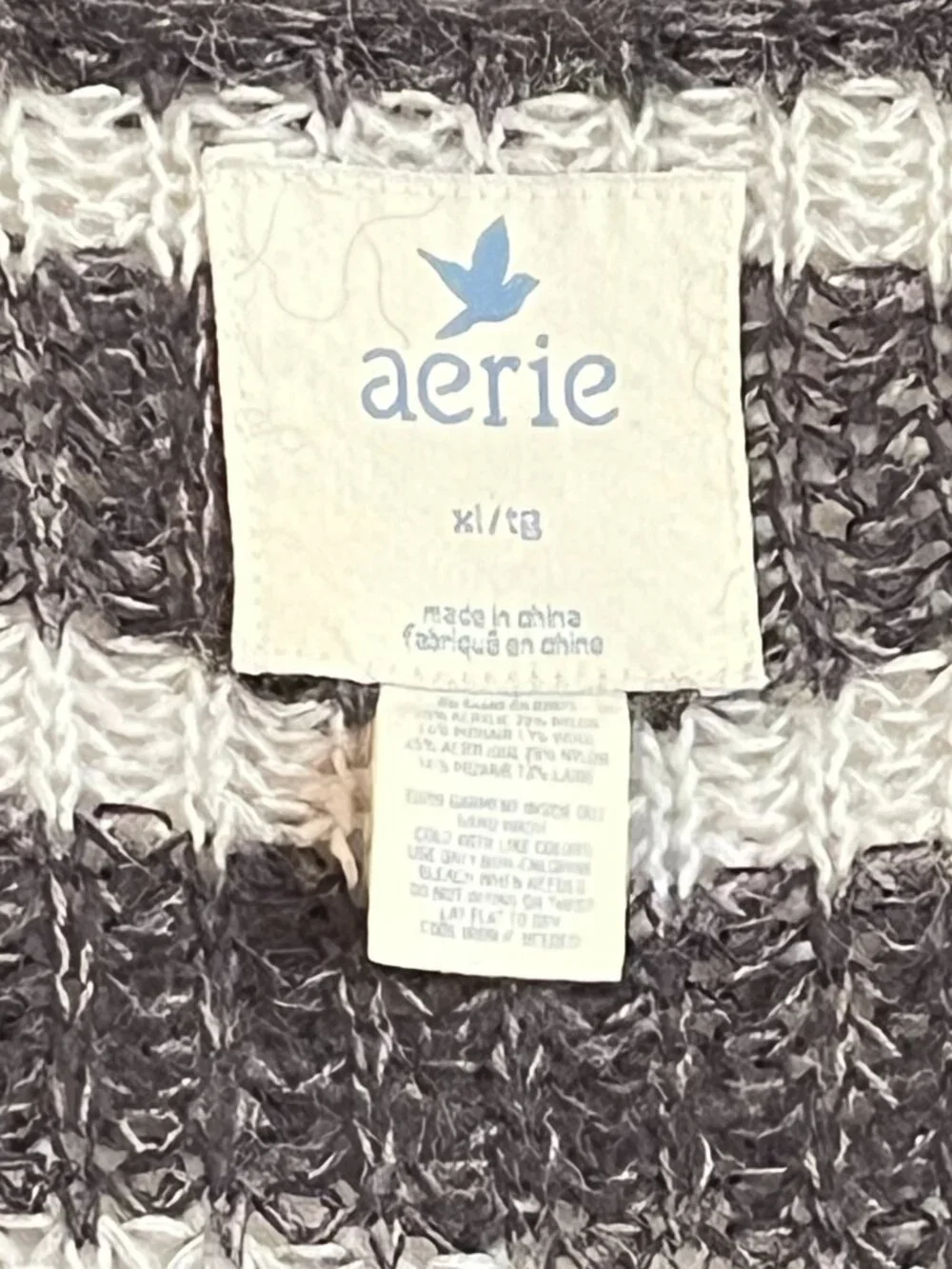 Aerie Women's Gray White Striped Loose Knit Sweater Size XL Y2K Wool Mohair